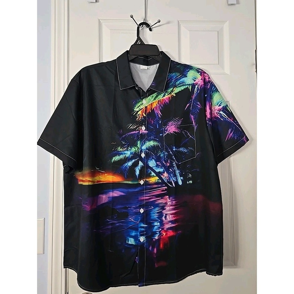 Hawaiian Shirts for Men Size 3XL No Brand, Black Multicolor 100% Polyester.